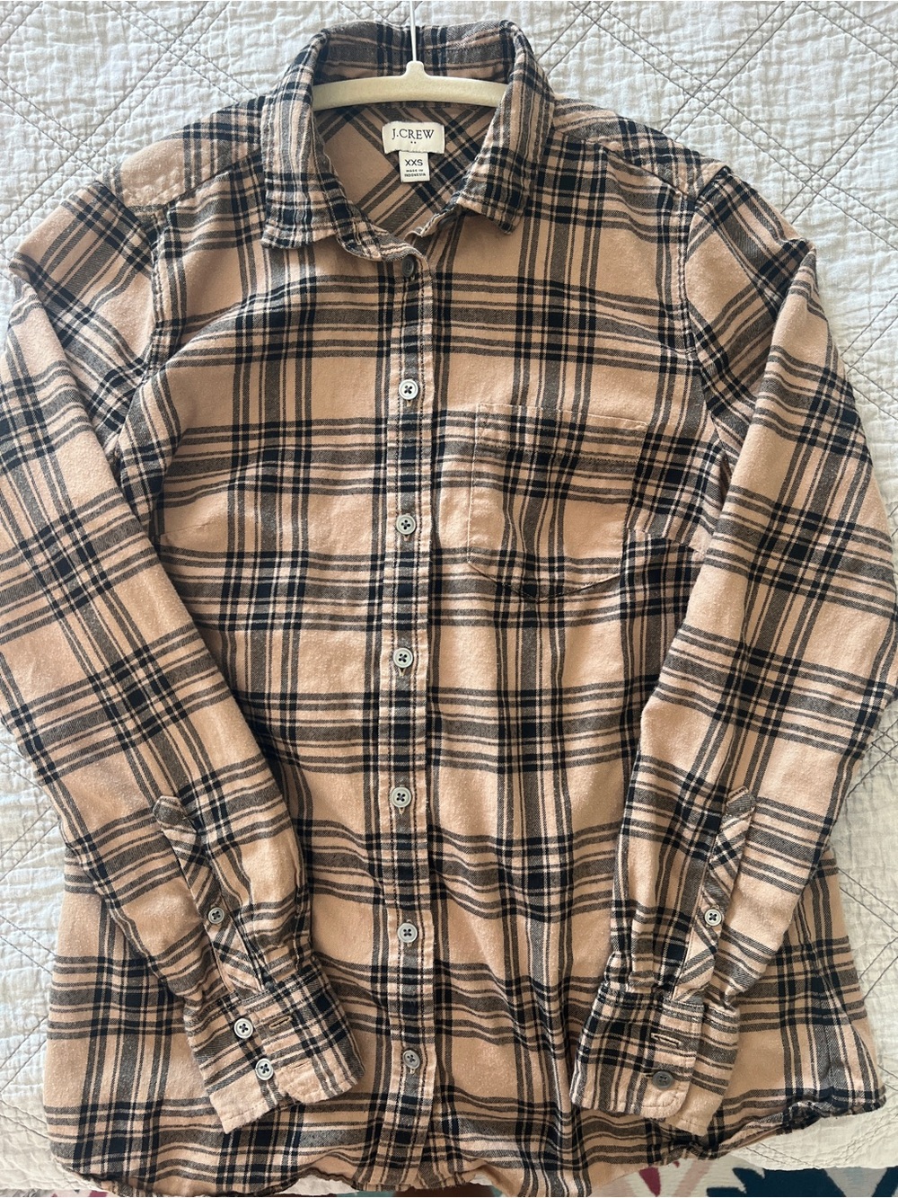 J.Crew Tan Beige Plaid Flannel Button-Down Shirt women’s XXS